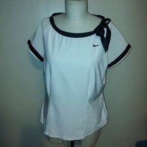 Nike White & Black Dri Fit Top with Bow Shirt Blouse   L